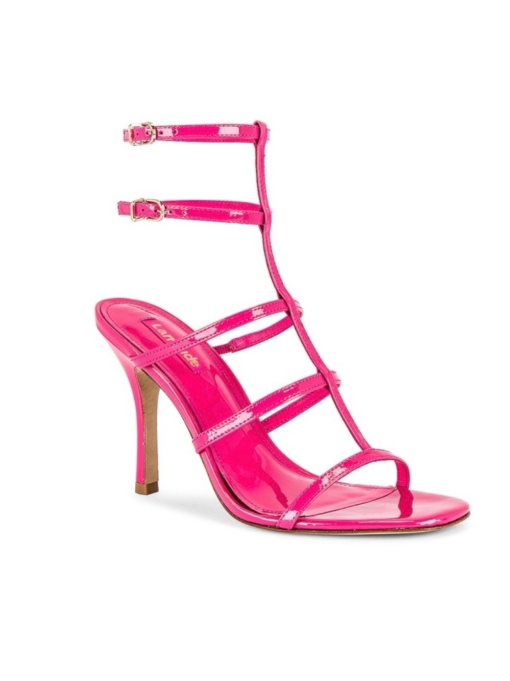 NWOT Larroude Serena Patent Leather Hot Pink Strappy Stiletto Sandal